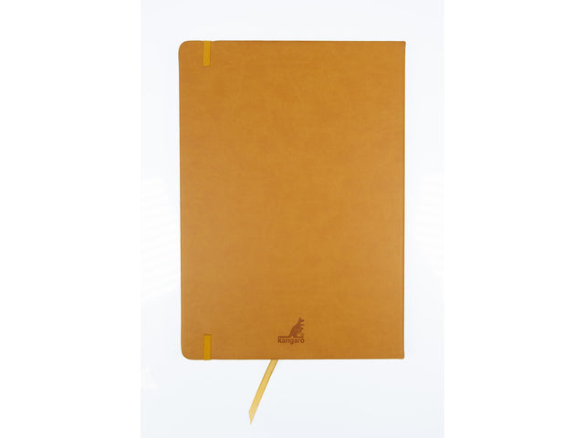 Schetsboek Kangaro A4 okergeel PU HC 80 blad 140gr roomwit met elastiek en lint