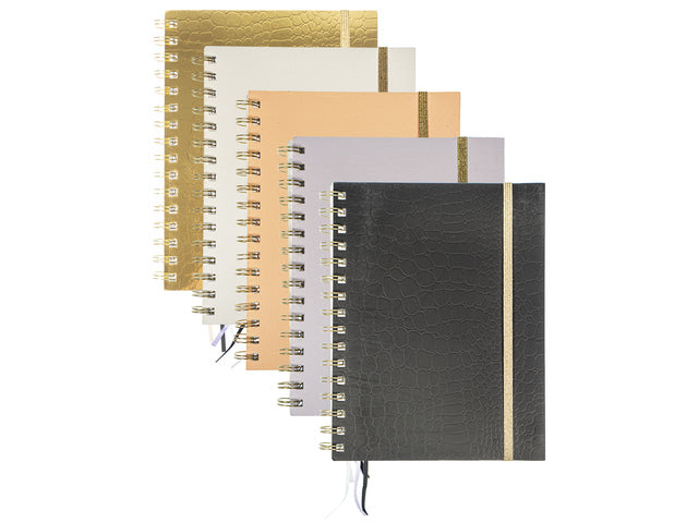 Spiraalboek Pure Croco A5 lijn pak a 5 stuks assorti