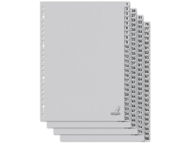 Tabblad ECO Kangaro A4 cijfers 180 gram grijs karton 23-gaats 100-delig