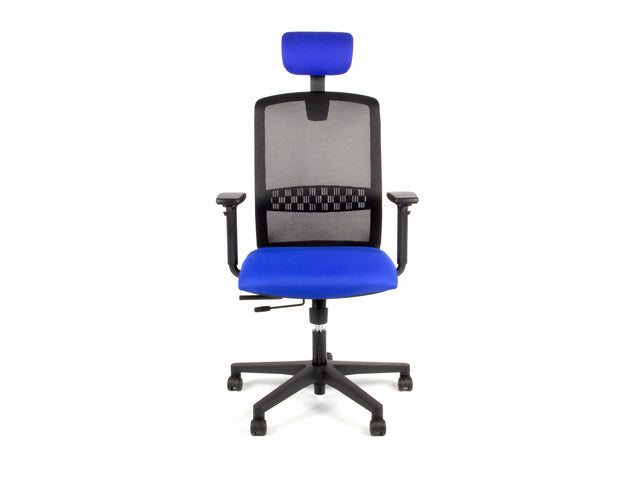 Bureaustoel Linea Tekna 01/PT zwart/blauw met 3D armleuning en hoofdsteun