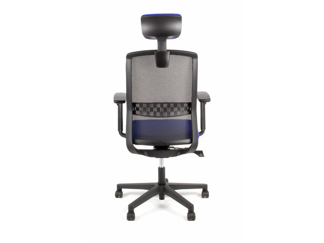 Bureaustoel Linea Tekna 01/PT zwart/blauw met 3D armleuning en hoofdsteun
