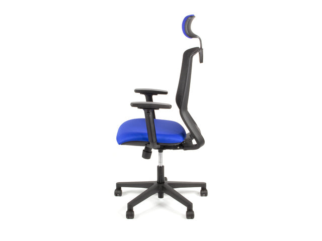 Bureaustoel Linea Tekna 01/PT zwart/blauw met 3D armleuning en hoofdsteun