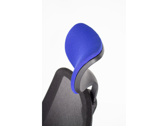 Bureaustoel Linea Tekna 01/PT zwart/blauw met 3D armleuning en hoofdsteun