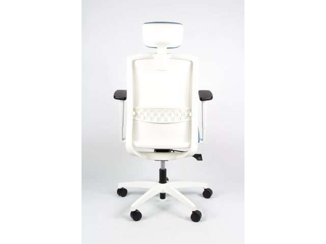 Bureaustoel Linea Tekna Wit 01/PT l.blauw/wit met 3D armleuning en hoofdsteun