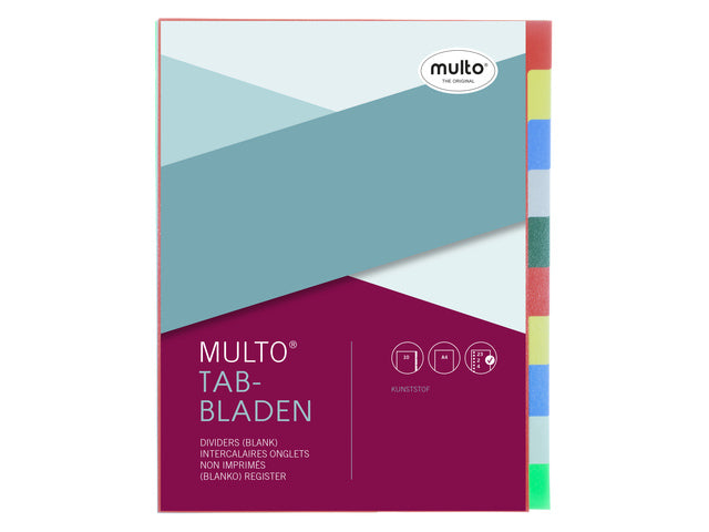 Tabblad Multo A4 23r blanco PP 120 micron 10 delig assorti kleuren