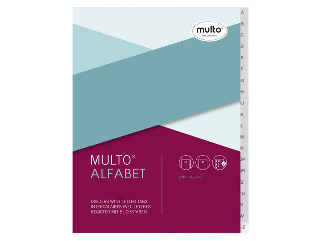 Tabblad Multo A4 23r letters AZ PP 120 micron 20 delig grijs