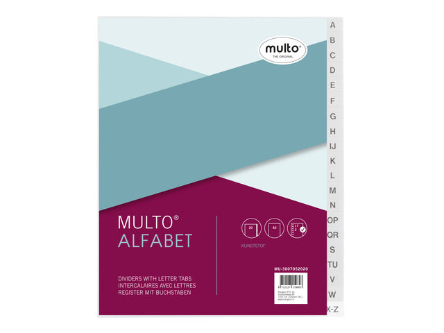 Tabblad Multo A5 17r letters AZ PP 120 micron 20 delig grijs