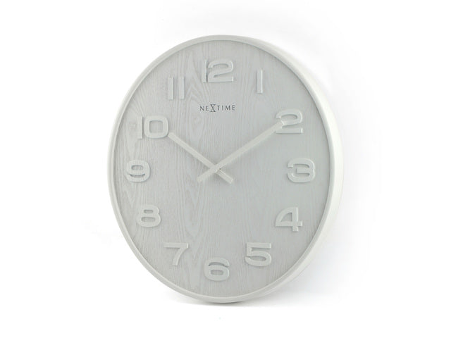 Wandklok Nextime dia. 53 x 3 cm, hout, wit, 'Wood Wood Big'