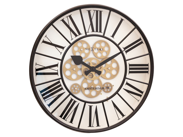 Witte Gear Klok - Grote Wandklok - 50cm - Bewegende Tandwielen - "William" - NeXtime