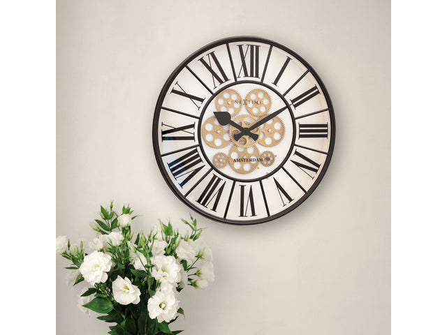Witte Gear Klok - Grote Wandklok - 50cm - Bewegende Tandwielen - "William" - NeXtime