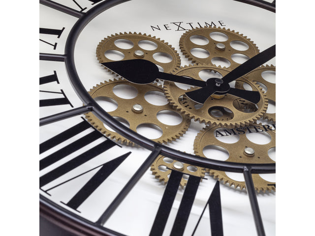 Witte Gear Klok - Grote Wandklok - 50cm - Bewegende Tandwielen - "William" - NeXtime
