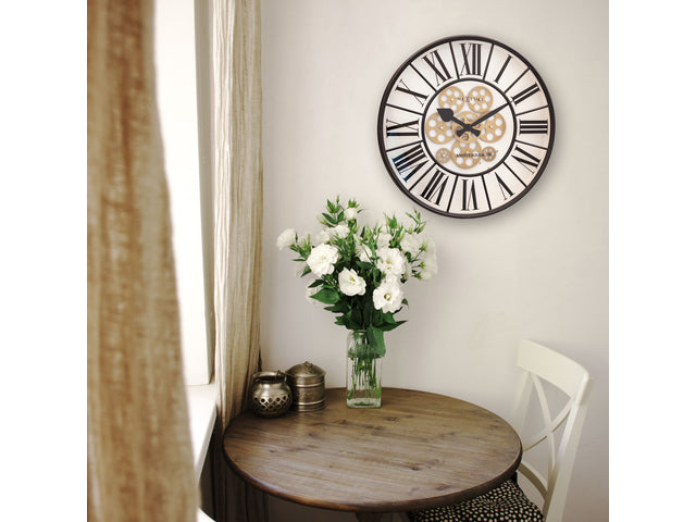 Witte Gear Klok - Grote Wandklok - 50cm - Bewegende Tandwielen - "William" - NeXtime