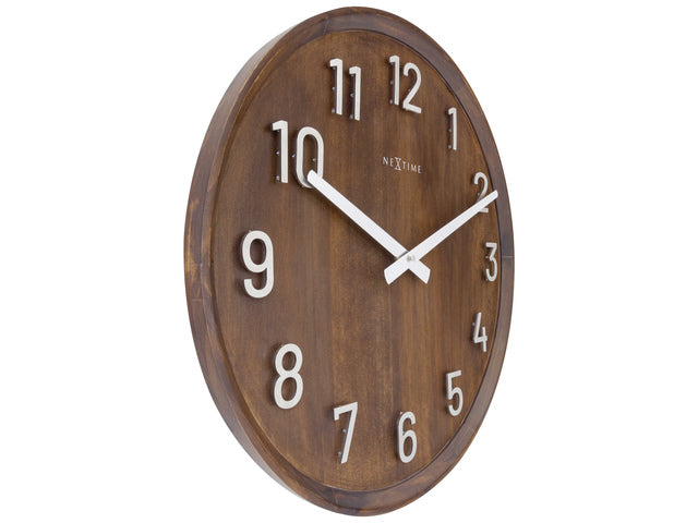 Grote wandklok - 50cm- Stille klok - Walnoot hout - NeXtime "Precious"