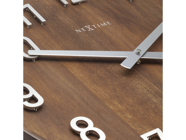 Grote wandklok - 50cm- Stille klok - Walnoot hout - NeXtime "Precious"