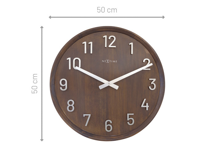 Grote wandklok - 50cm- Stille klok - Walnoot hout - NeXtime "Precious"