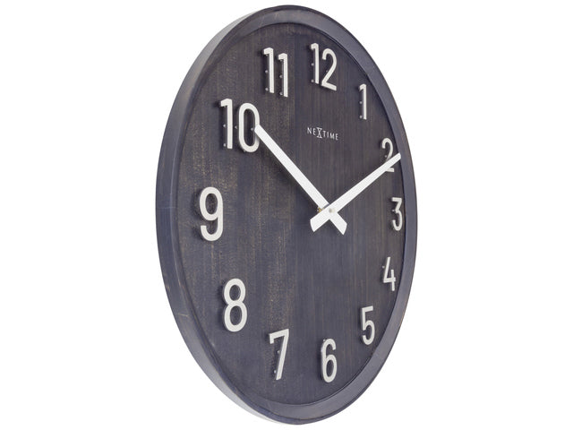 Grote wandklok - 50cm- Stille klok - Walnoot - zwart - NeXtime "Precious"