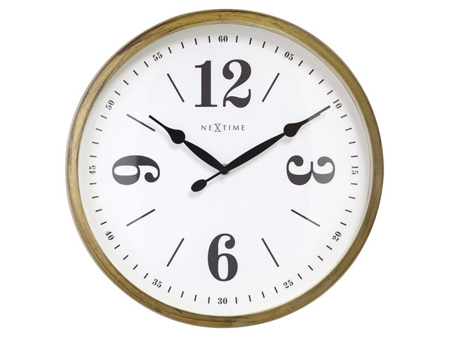 Landelijke wandklok - 39cm - Stille klok - Wit/ Goud- NeXtime "Classic"