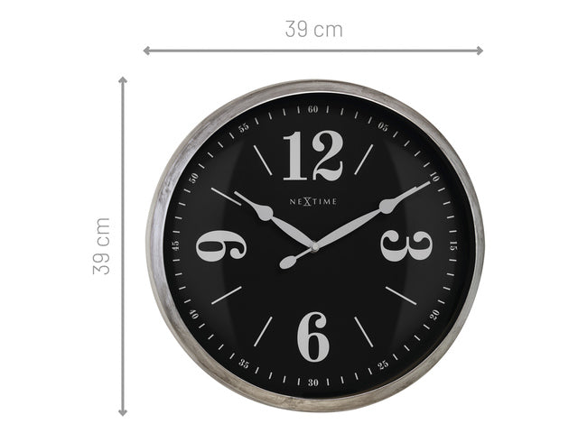 Landelijke wandklok - 39cm - Stille klok - Wit/ ZIlver - NeXtime "Classic"