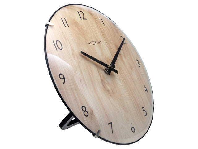 Tafelklok Nextime Edge Wood Mini 20 cm houtkleurige gebolde glazen lens