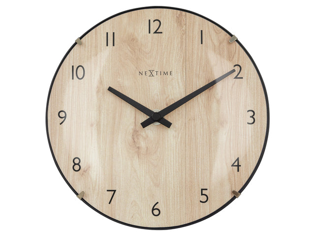Tafelklok Nextime Edge Wood Mini 20 cm houtkleurige gebolde glazen lens