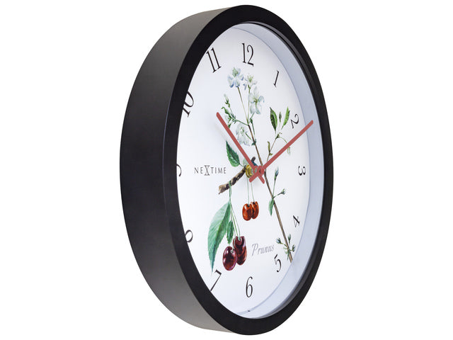 Buitenklok Nextime dia 30.5cm Prunus cijfers, zwarte rand witte wijzerplaat plastic