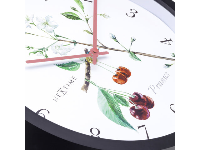 Buitenklok Nextime dia 30.5cm Prunus cijfers, zwarte rand witte wijzerplaat plastic