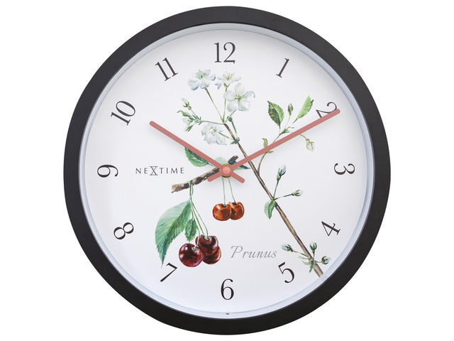 Buitenklok Nextime dia 30.5cm Prunus cijfers, zwarte rand witte wijzerplaat plastic