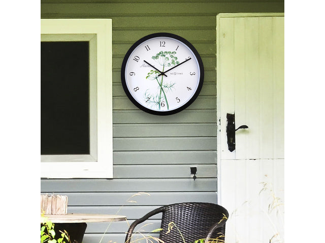 Buitenklok Nextime dia 30.5cm Anethium cijfers, zwarte rand witte wijzerplaat plastic