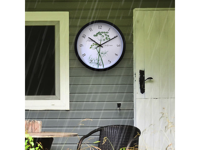 Buitenklok Nextime dia 30.5cm Anethium cijfers, zwarte rand witte wijzerplaat plastic