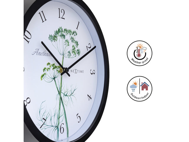 Buitenklok Nextime dia 30.5cm Anethium cijfers, zwarte rand witte wijzerplaat plastic