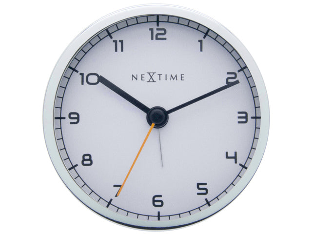 wekker NeXtime 9 x 9 x 7,5 cm, metaal, wit, 'Bedrijfsalarm'