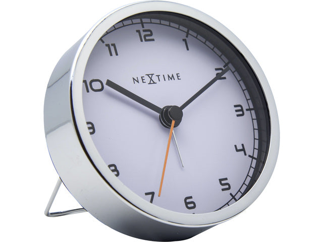 wekker NeXtime 9 x 9 x 7,5 cm, metaal, wit, 'Bedrijfsalarm'