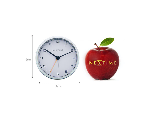 wekker NeXtime 9 x 9 x 7,5 cm, metaal, wit, 'Bedrijfsalarm'