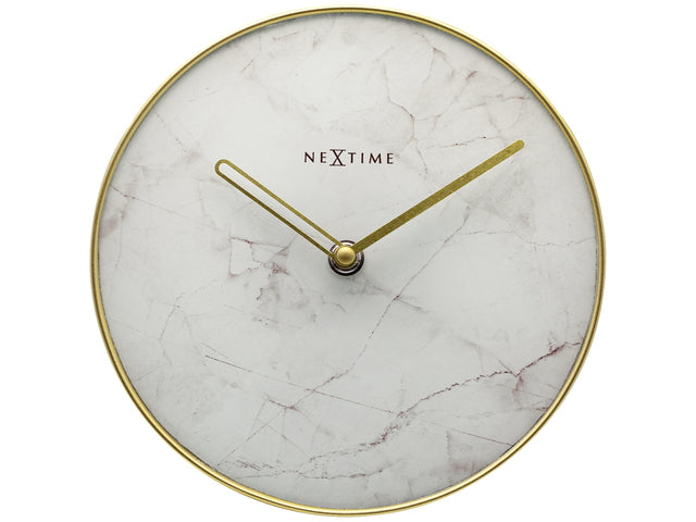 NeXtime - Tafelklok - Ø 20 cm - Glas/Metaal - Wit - 'Marmer'