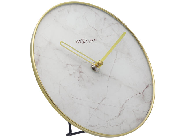 NeXtime - Tafelklok - Ø 20 cm - Glas/Metaal - Wit - 'Marmer'