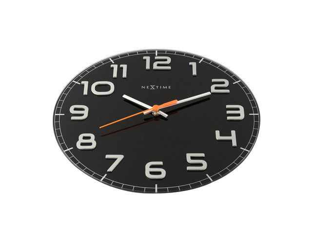 Wandklok NeXtime dia. 30 x 3,5 cm, glas, zwart, 'Classy Round'