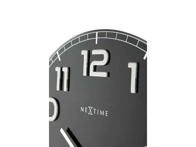 Wandklok NeXtime dia. 30 x 3,5 cm, glas, zwart, 'Classy Round'