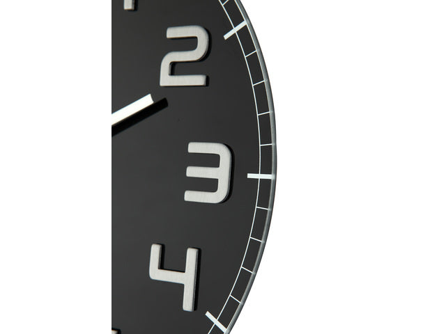Wandklok NeXtime dia. 30 x 3,5 cm, glas, zwart, 'Classy Round'