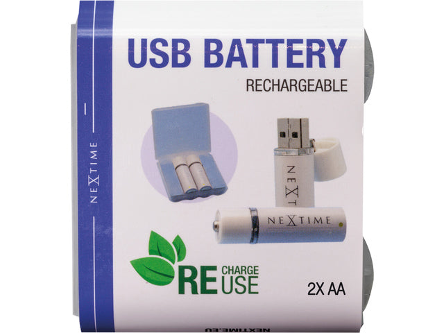 Nextime oplaadbare AA USB-Batterij blister a 2 stuks.