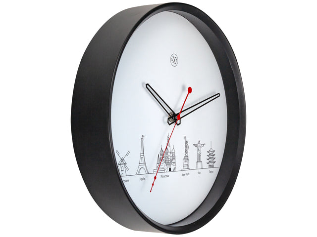 Wandklok nXt Worldtour dia 30cm kunststof zwart