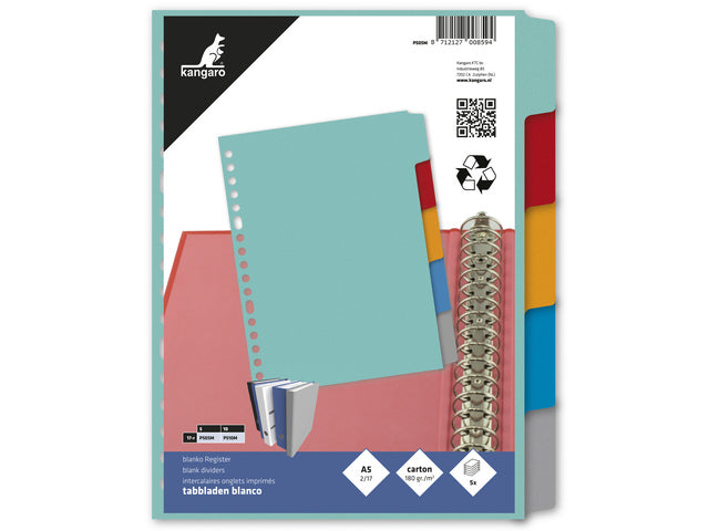 Tabblad Kangaro A5 blanco karton 180 gram assorti 17-gaats 5-delig