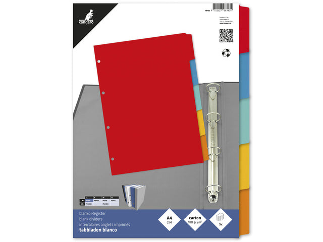 Tabblad Kangaro A4 blanco karton 180 gram assorti 4-gaats 5-delig