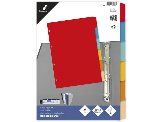 Tabblad Kangaro A4 blanco karton 180 gram assorti 4-gaats 6-delig