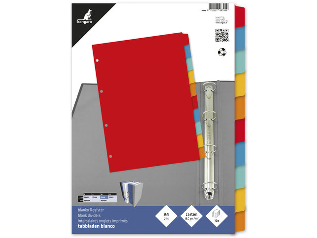 Tabblad Kangaro A4 blanco karton 180 gram assorti 4-gaats 10-delig