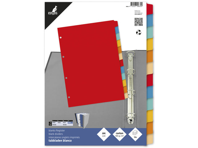 Tabblad Kangaro A4 blanco karton 180 gram assorti 4-gaats 12-delig