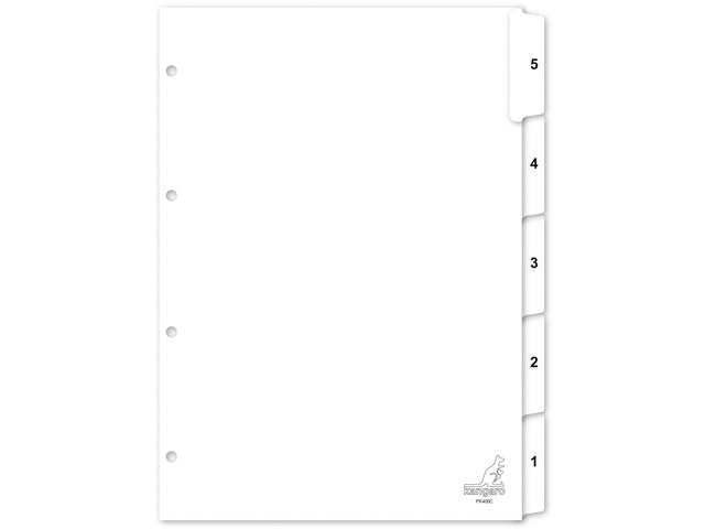 Tabblad Kangaro A4 cijfers karton 190 gram wit 4-gaats 5-delig