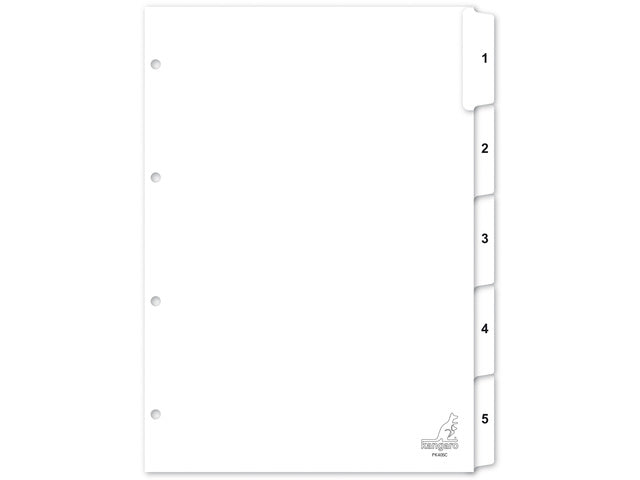 Tabblad Kangaro A4 cijfers karton 190 gram wit 4-gaats 5-delig