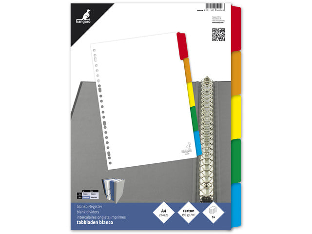 Tabblad Kangaro A4 blanco karton 190 grams wit 23-gaats 5-delig