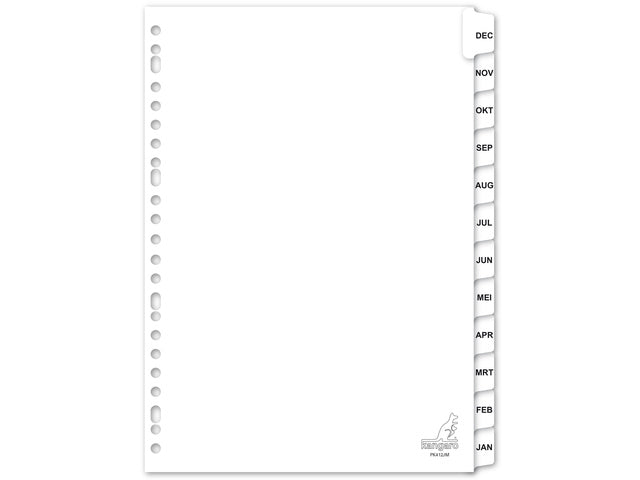 Tabblad Kangaro A4 brieven karton 190 gram wit 23-gaats 12-delig maanden
