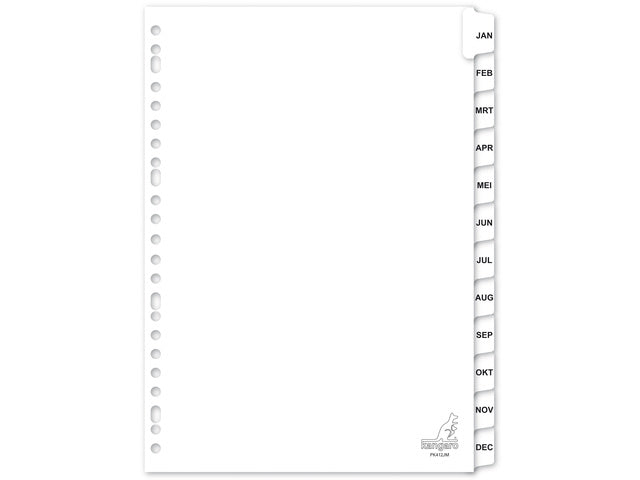Tabblad Kangaro A4 brieven karton 190 gram wit 23-gaats 12-delig maanden